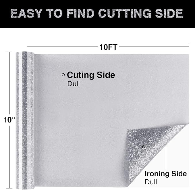 Silver Glitter HTV Heat Transfer Vinyl Roll 12inch x 10 ft - Image 2