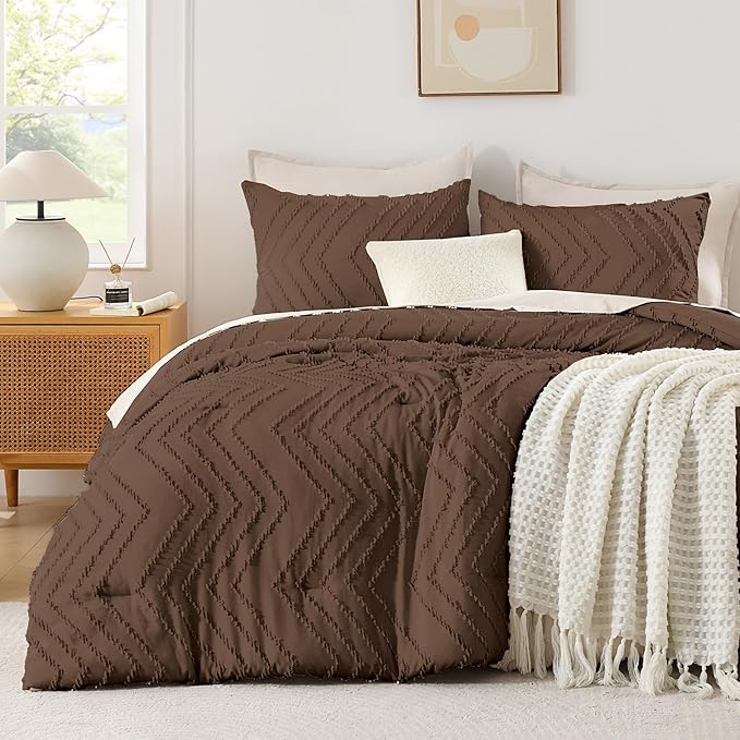Andency Brown Comforter Set Queen Size, Boho Soft Warm Tufted Bedding Comforter by Andency