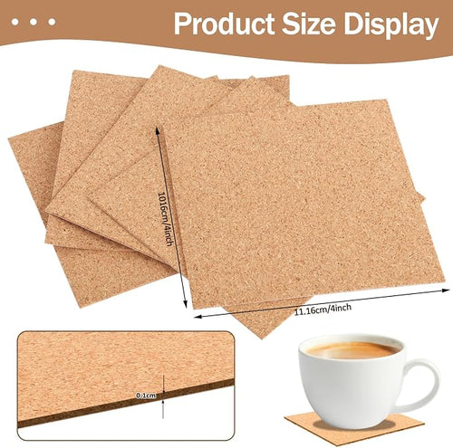 100 PCS Self-Adhesive Cork Sheets 4 x 4 Inch Squares Cork Coasters Square Corks - Image 2