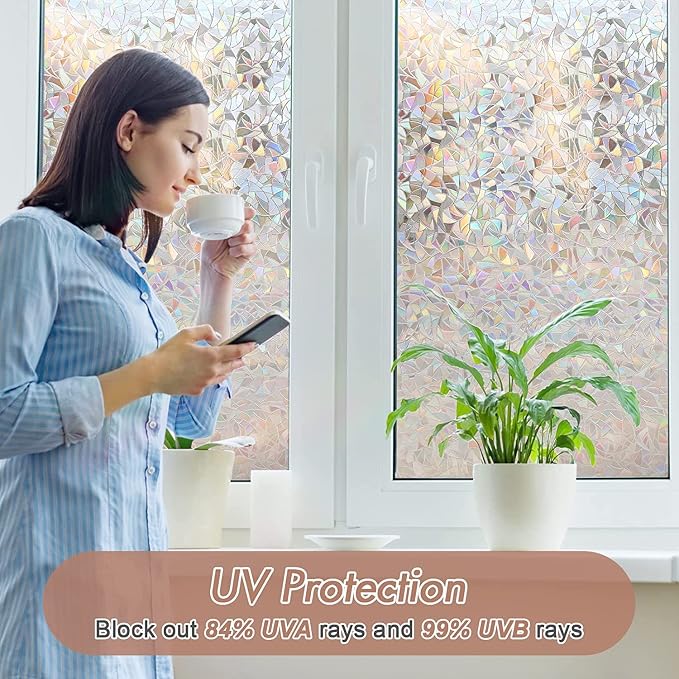 Haton Window Privacy Film, Stained Glass Rainbow Film Decorative Window Clings - Image 3