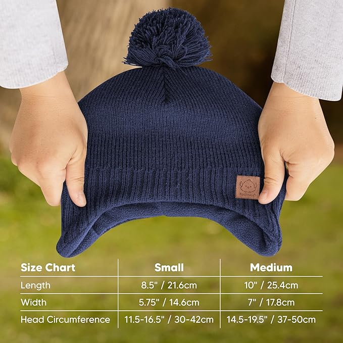 Baby Beanies, Baby Hats for Boys, Girls - Cute Toddler Winter Hat, Soft & Stretchy Beanies for Infant, Newborn 6-36 Months, Cozy & Warm with Earflap Muff & Pom (Navy)