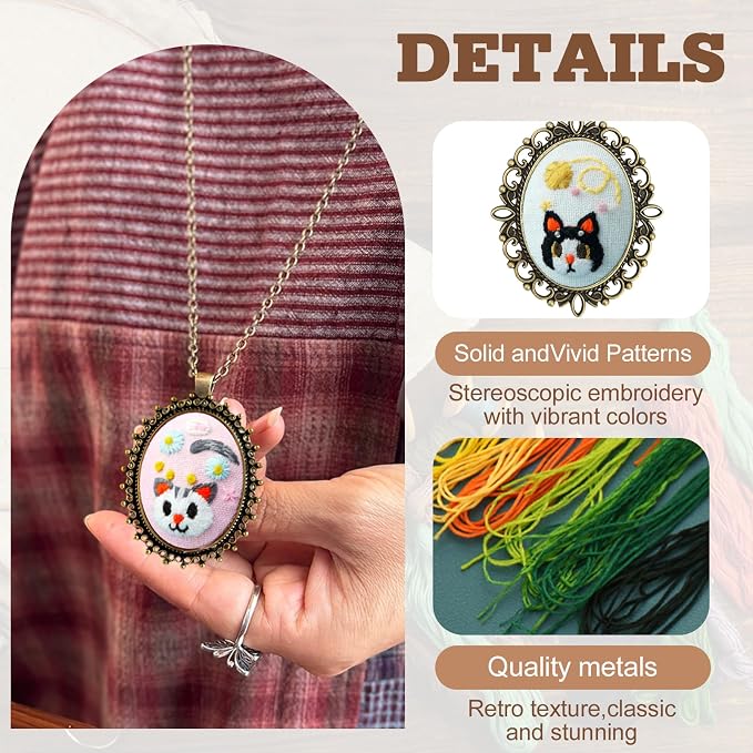 ZOCONE New 4 Packs Embroidery Necklace Kits, Embroidery Pendant Kit Mini Cross - Image 3