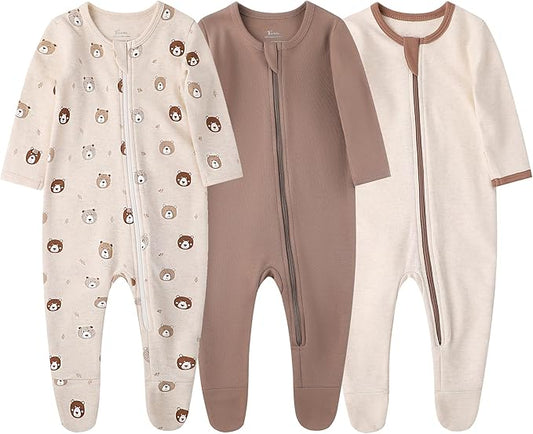 O2 BABY Baby Boys Girls Organic Cotton Zip-Front Sleeper Pajamas, Footed Sleep 'n Play