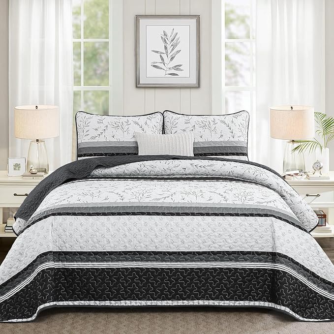 Quilt Set Queen Size, 3 Piece Soft Lightweight Microfiber Quilt Bedding Set by HOME