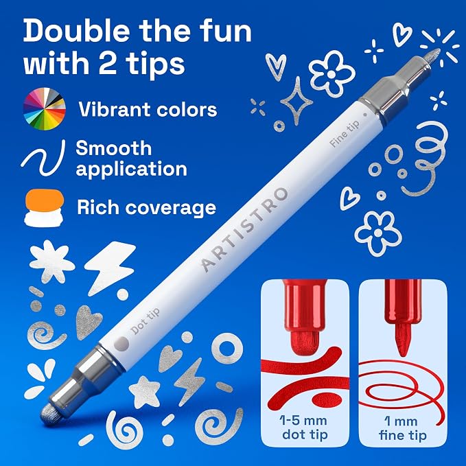ARTISTRO 36 Metallic Dual-Tip Acrylic Paint Markers – Paint Pens Set - Image 3