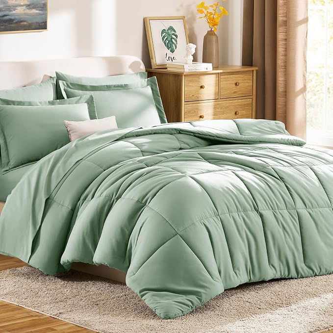 CozyLux King Size Comforter Set Sage Green - Image 9