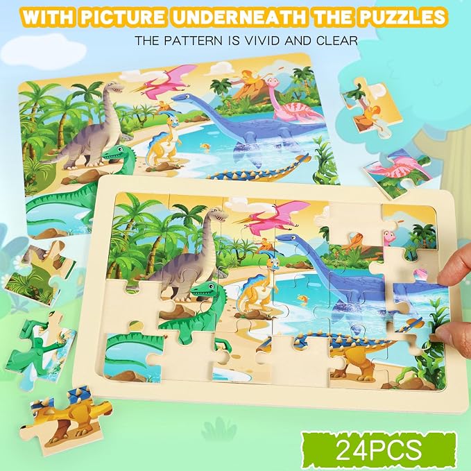 Wooden Puzzles for Kids Ages 4-6, 24 Piece Vehicle Car Construction Jigsaw - Image 3