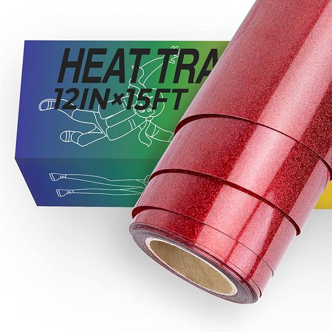 HTVRONT Red Glitter HTV Vinyl Roll-12 x 15FT red Glitter Heat Transfer Vinyl by HTVRONT