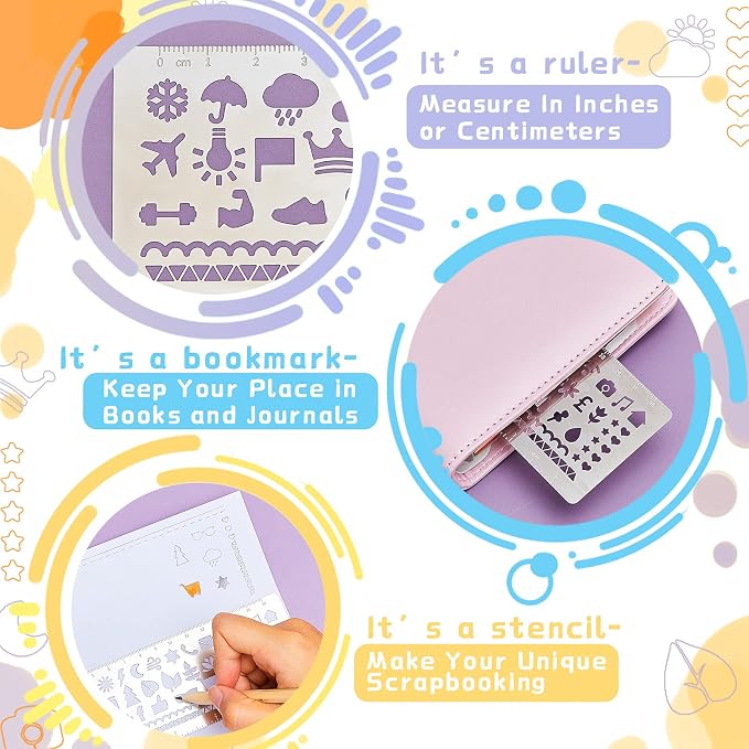 Chinco 4 Pieces Stencils Metal Journal Template 7.1 x 2.3 Inch Bookmark Ruler - Image 3