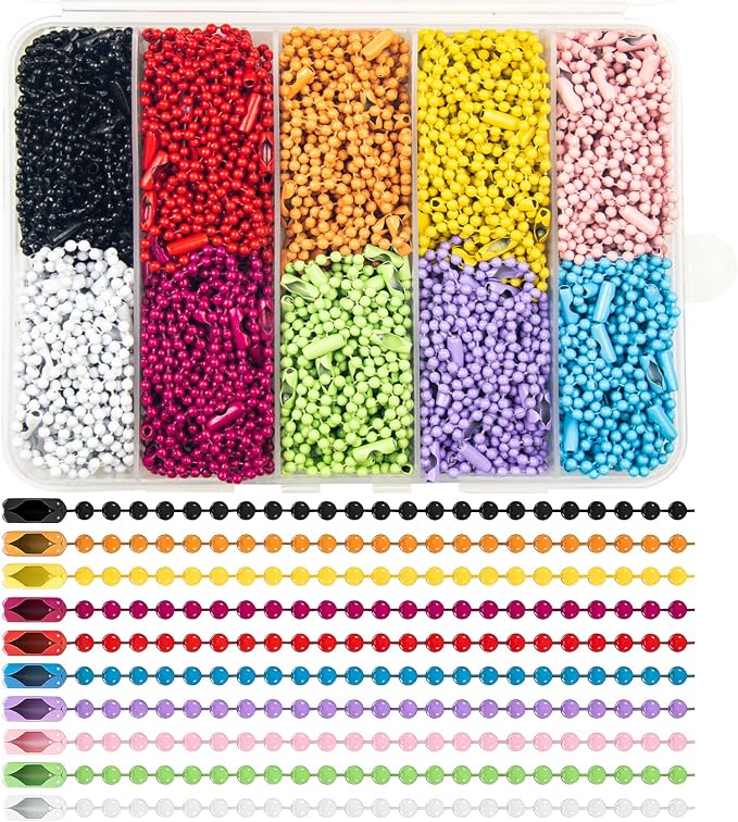 300Pcs Stainless Steel Ball Chain Set, 2.4mm Bead Chains 3.9 Inch Small Metal by ELANE