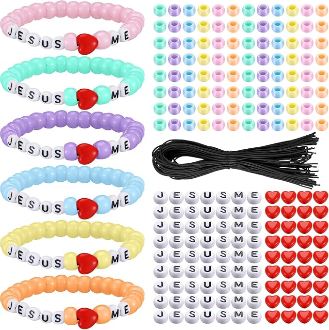 Ferreve 35 Sets Pastel Religious Bead Wristband Craft Kit Jesus Love Me Faith by Ferreve