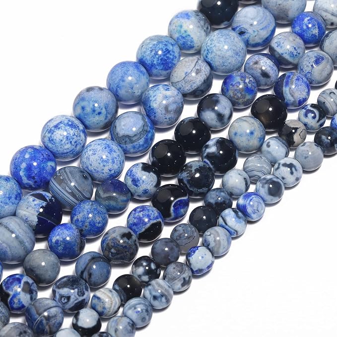 35pcs Round Loose Blue&Grey Fire Agate Beads - Image 7