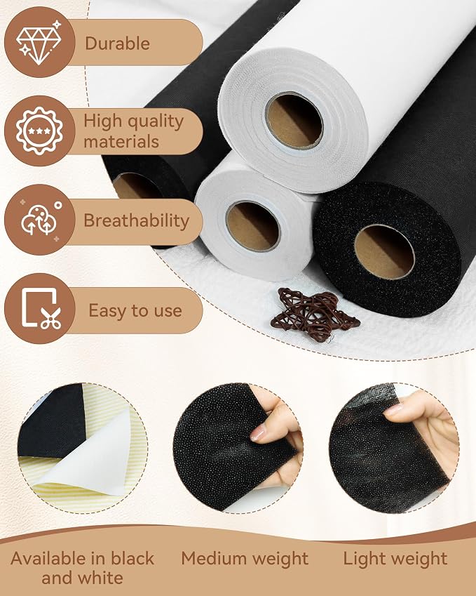 FIVEIZERO Light Weight Black Iron-On Non-Woven Fusible Interfacing: 12in x 30yd - Image 3