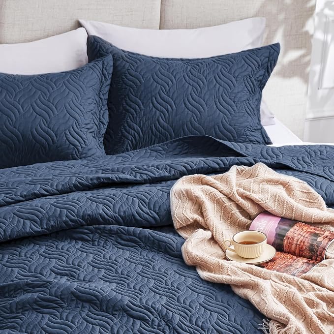 Love's cabin California King Size Quilt Bedding Set Navy Bedspread - Image 7
