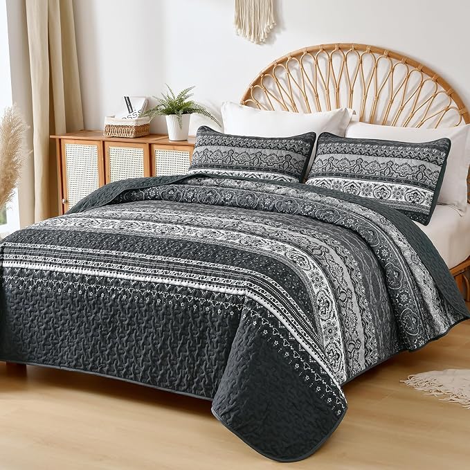 WONGS BEDDING Boho Queen Quilt Set, Lightweight Bed Decor Bedspread - Image 2