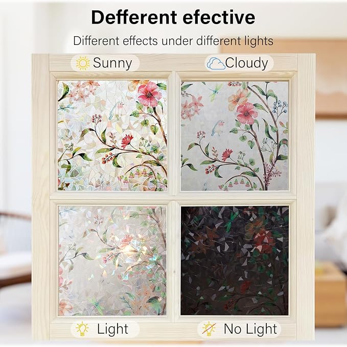 Ranzdn Window Privacy Film, Stained Glass, Static Cling, 35.4" x 78.7" | No - Image 7