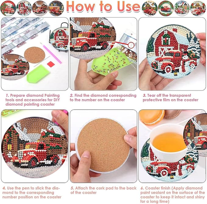 ijbnhd 8 PCS Christmas Diamond Art Coasters Kit - Image 6