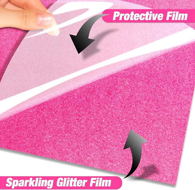 VinylRus Hot Pink Glitter HTV Heat Transfer Vinyl Roll - Image 6