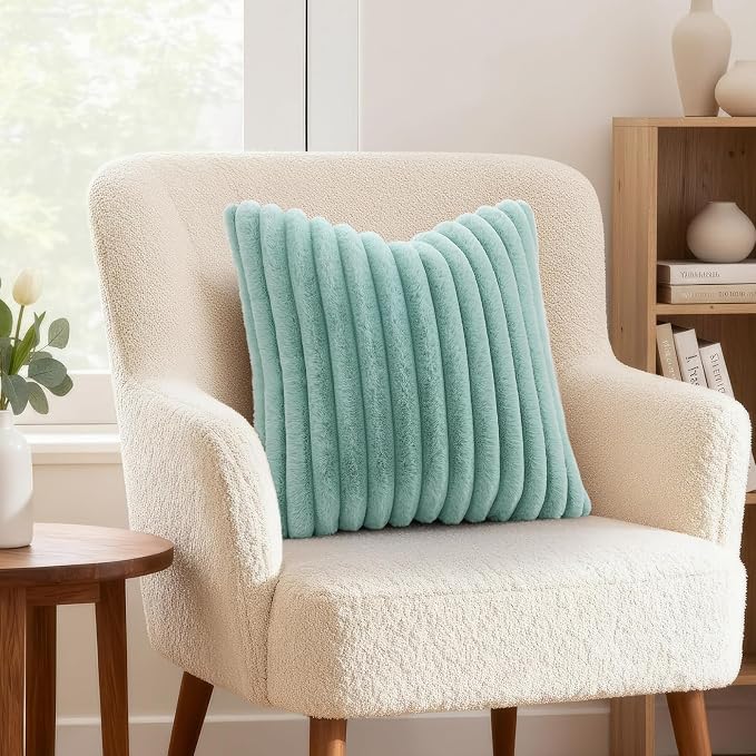 decorUhome Summer Cozy Faux Fur Throw Pillow Covers 22x22 Set of 2 Decorative - Image 4