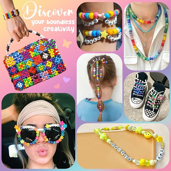 Gionlion 7 Boxes Pony Beads Bracelet Making Kit, 144 Colors 6x9mm Kandi Rave - Image 5