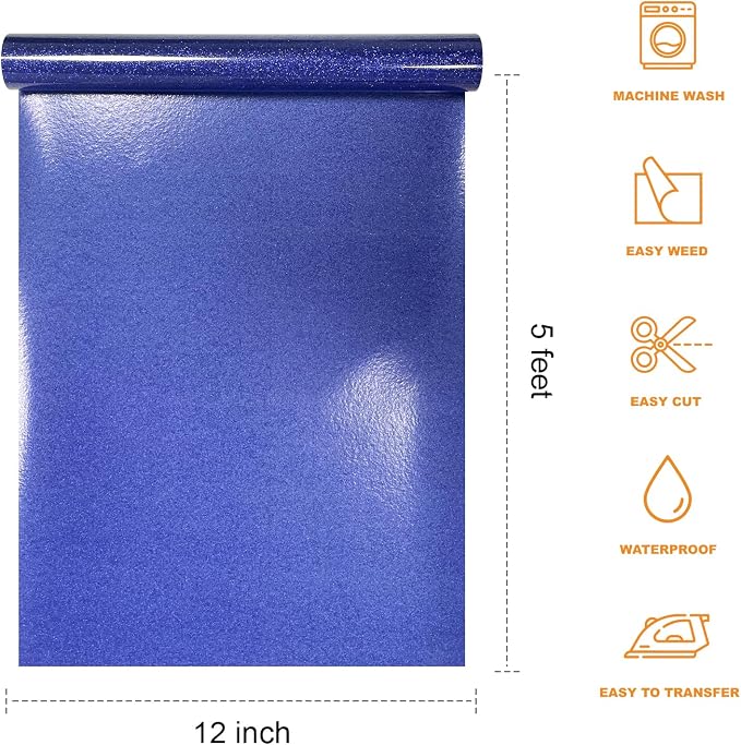 Blue Glitter Heat Transfer Vinyl 12" x 5 ft HTV - Image 2