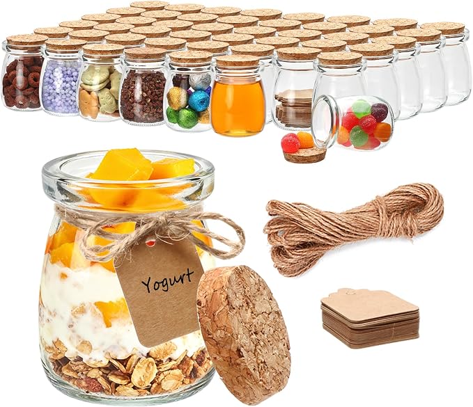 3.4 oz Small Glass Jar with Cork Lids, Pudding Yogurt Jar by Brajttt
