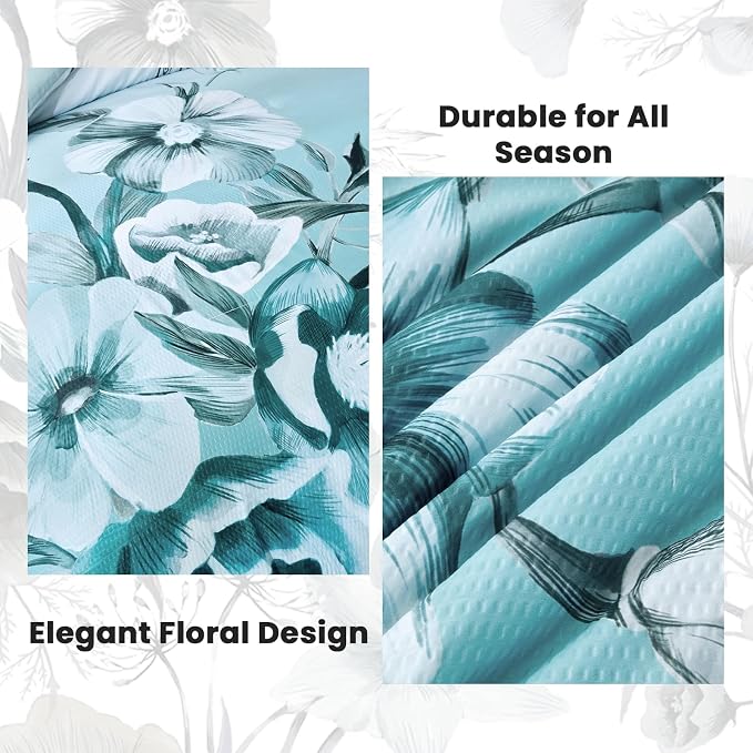 Luxudecor Floral Comforter Set King Size 7 Piece, Aqua Flower Bed in a Bag - Image 5