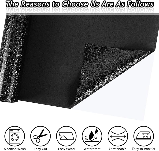 ​TORC Black Glitter HTV Black Heat Transfer Vinyl HTV Rolls - Image 2