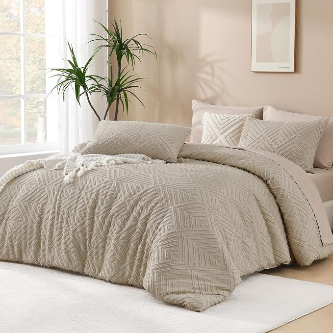 Andency Oversized King Comforter 120''x120'', 3 Pieces Oatmeal Super King Boho by Andency