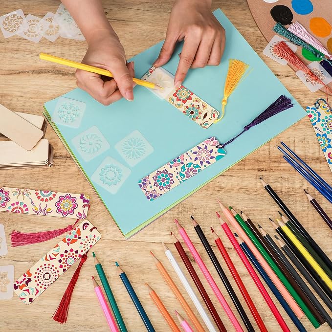 TaoBary 92 Pcs 4.8 x 1.3 Inch Flower Wood Bookmark Making Kit Includes 36 - Image 5
