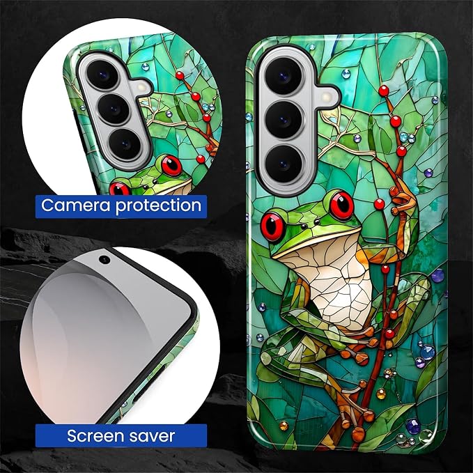 for Samsung Galaxy S26 Case, Frog Stained Glass Pattern Glossy 2 in 1 - Image 6