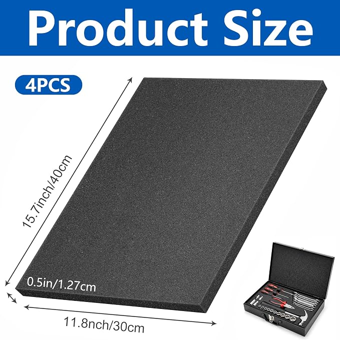 DECOHS 4 Pcs Black Polyurethane Foam Sheets, Packing Foam Pads - Image 2