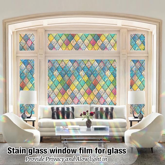 QHY Sunshine Colorful Rainbow Stained Glass Window Film Non-Adhesive Window - Image 6