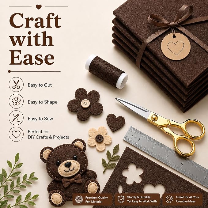 Chocolate Brown Large Felt Fabric 36" x 36", 1mm Stiff Felt Sheet, Nonwoven - Image 5