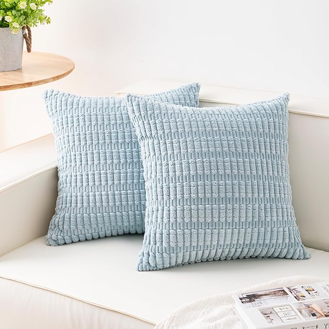 Aegero Pack of 2 Corduroy Decorative Throw Pillow Covers 22x22 Inch Soft by Unknown