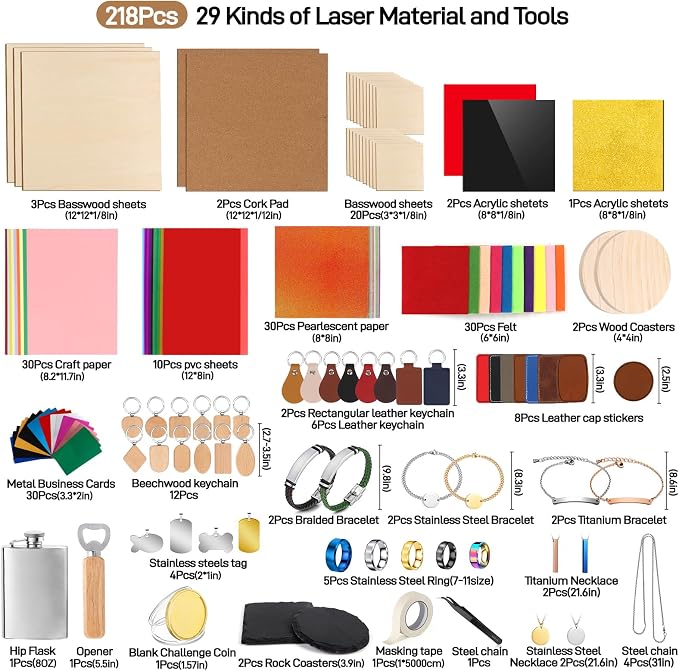 Adrattnay Laser Material Explore Kit, 29 Kinds Materials Includes Basswood - Image 2