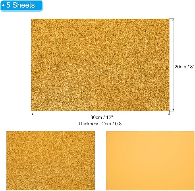 PATIKIL Golden Shiny EVA Glitter Foam Sheet 11.8 x 7.9 Inch 2mm Thick Sparkle - Image 2