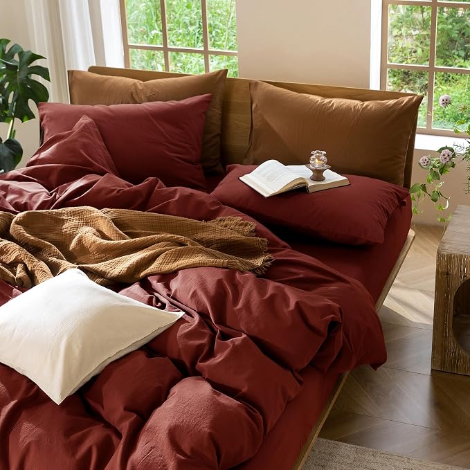 MooMee Bedding Duvet Cover Set 100% Washed Cotton Linen Like Textured - Image 8