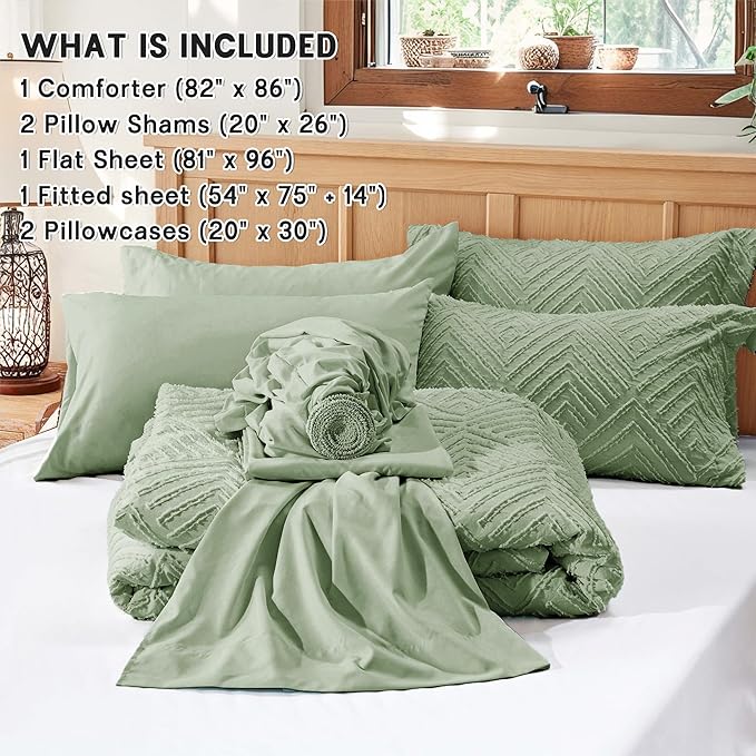 Zzlpp Full Comforter Set 7 Pieces, Sage Green Tufted Bed in a Bag - Image 5