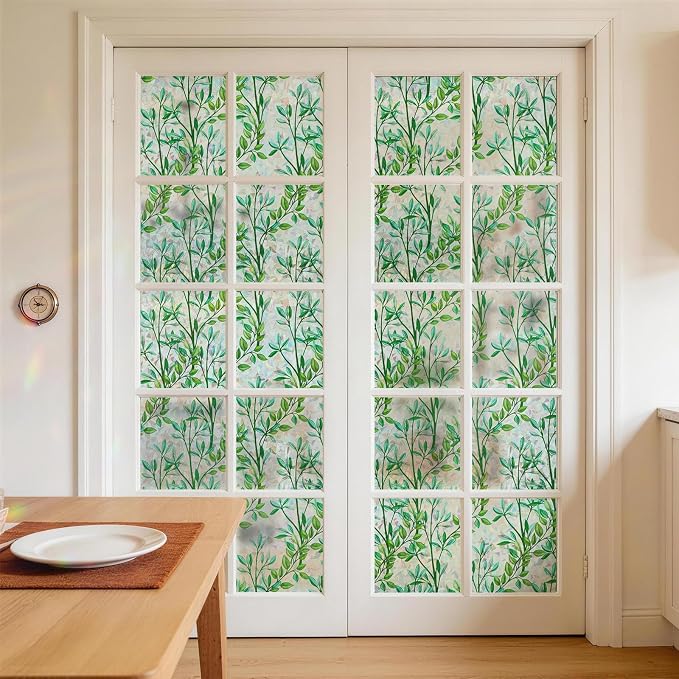 LUTE Stained Glass Window Privacy Film, Leaf Rainbow, 17.5" X 78.7" | No Glue - Image 2