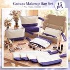 Silkfly 15 Pcs Cotton Canvas Makeup Bags Cosmetic Zipper Bags 10.2 x 5.5 x 2'' - Image 5