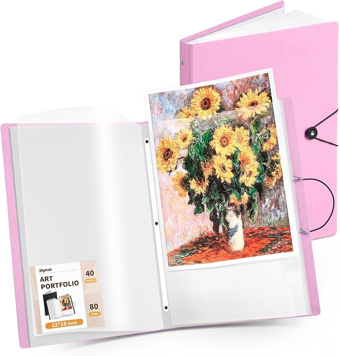 JoyCat 12 x 18 Art Portfolio Binder, 40 Acid-Free Clear Pockets Art Folder by JOYCAT