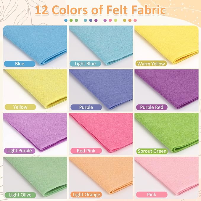 12 Rolls 8"x35" 1.4mm Thick Soft Felt Fabric Sheet 12 Assorted Macaron Series - Image 2