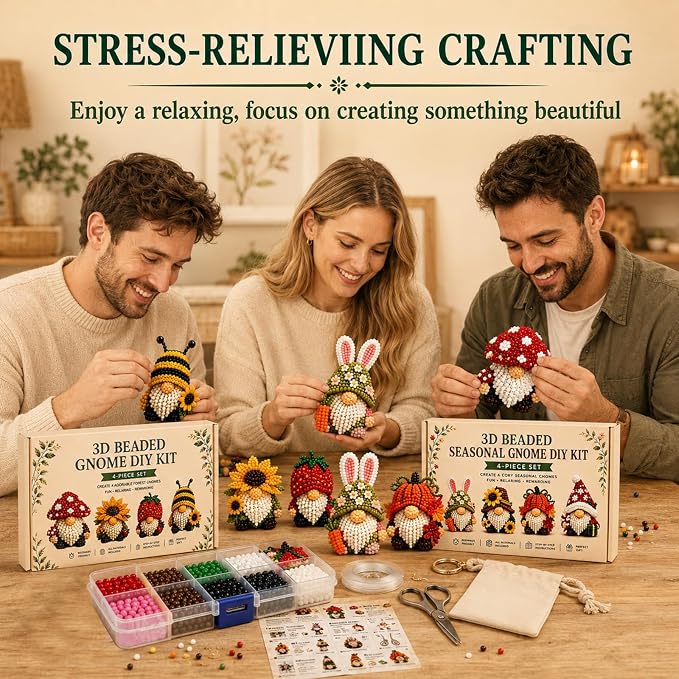 3D Beaded Gnome DIY Kit, Mini Beaded Gnome Craft Kit, Funny Handmade Gnome DIY - Image 5