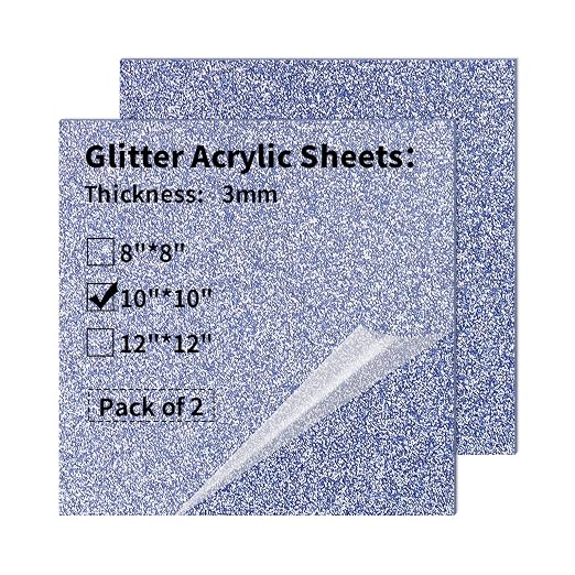 2 PCS 10 x 10 inch Glitter Colored Plexiglass Acrylic Sheets by gdhwcxl