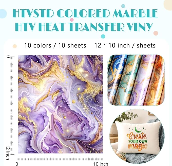 HTVSTD Marble HTV Heat Transfer Vinyl 10Sheets 12×10in Iron on Vinyl | Colored - Image 2