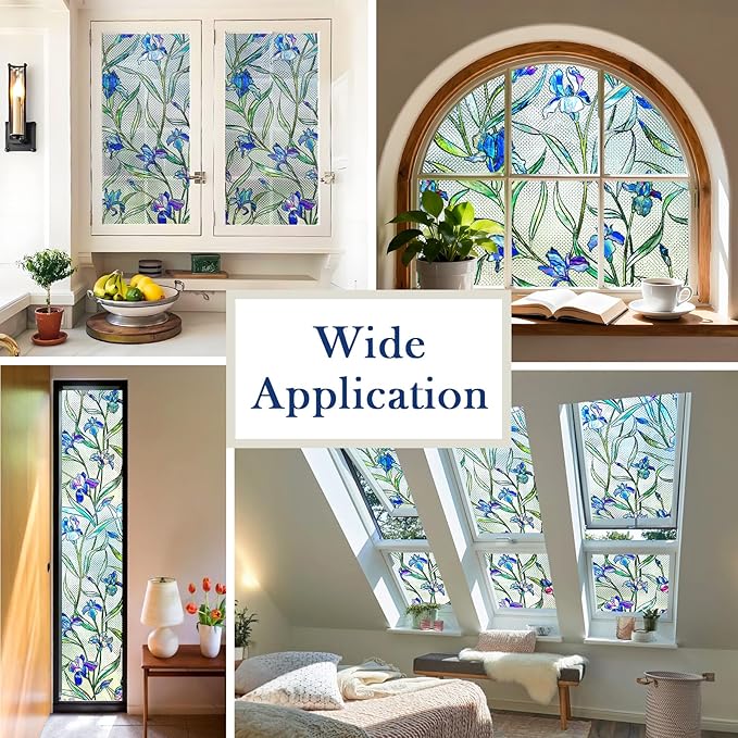 Coavas Window Privacy Film: Stained Glass Window Film Decorative 3D Violets - Image 5