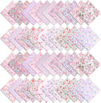 48 Pcs 10 x 10 Inches Pink Floral Cotton Fabric Bundles, Precut Pink Retro by Unknown
