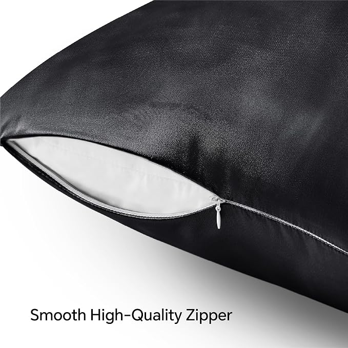 BEDELITE Satin Pillowcase with Zipper 4 Pack, Dark Grey Pillow Cases Standard - Image 4
