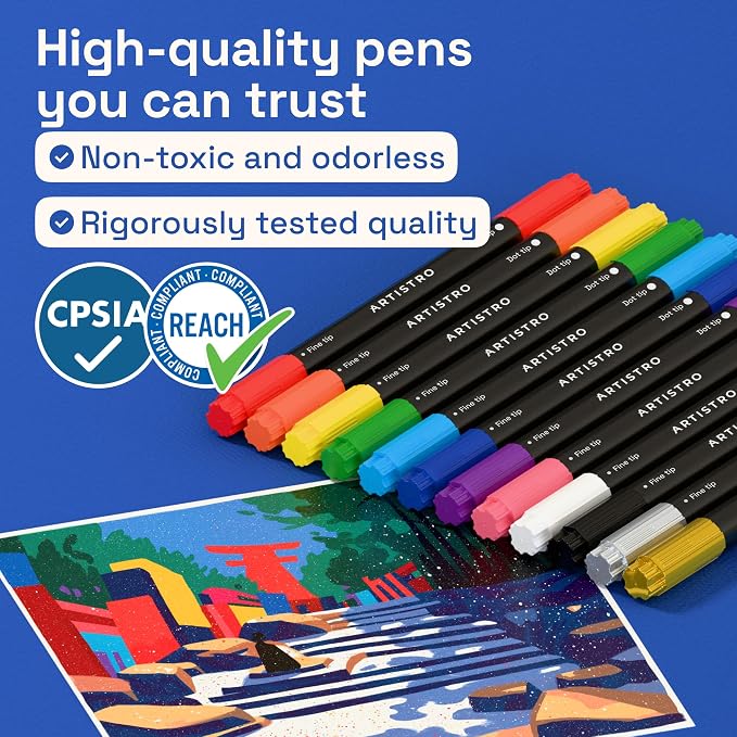 ARTISTRO 12 Precision Dual-Tip Acrylic Paint Markers – Paint Pens Set - Image 7